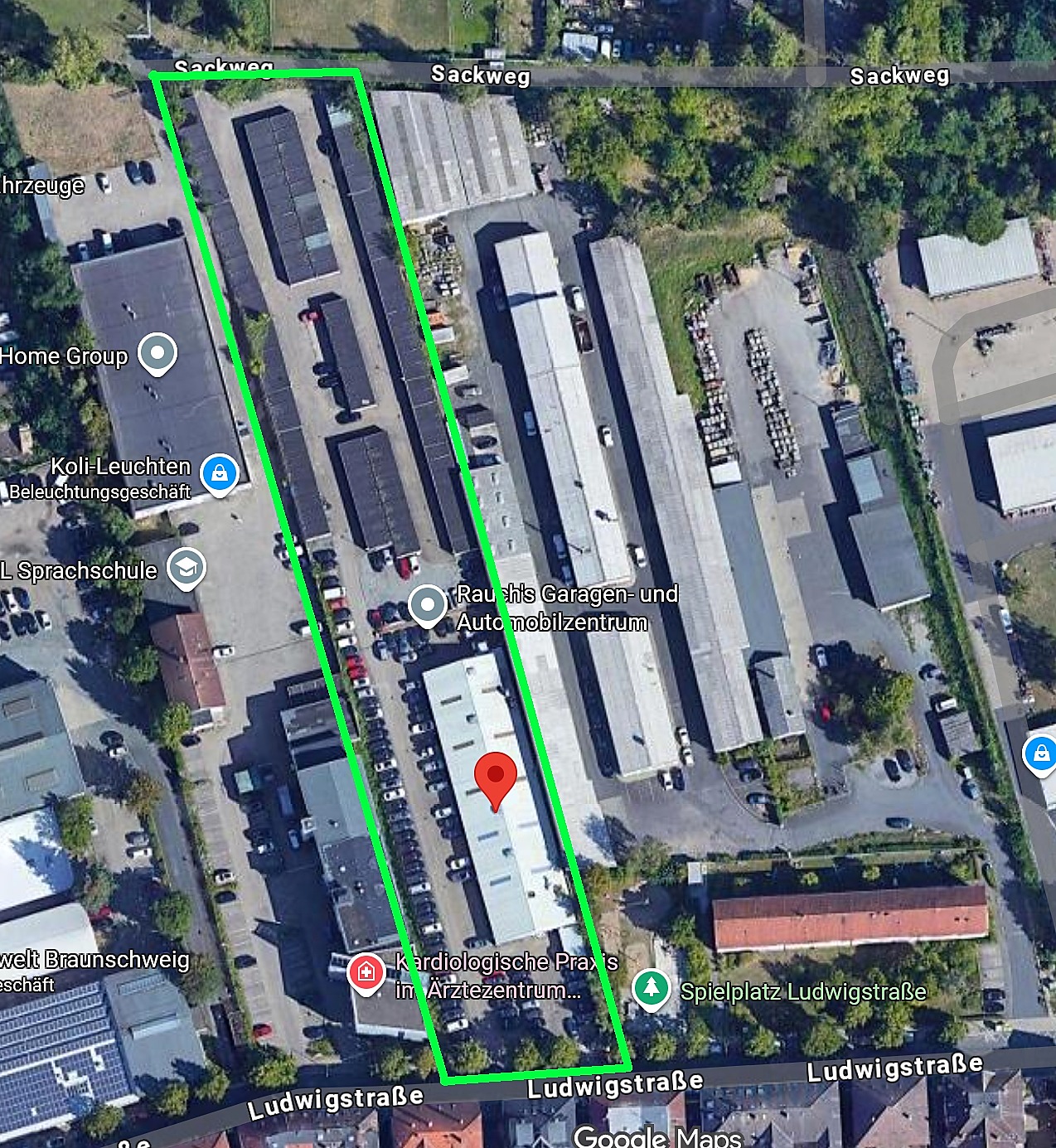 Luftbild des Rauch Garagenhofs zwischen Ludwigstraße und Sackweg